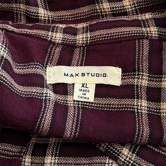 Max Studio Maroon and Tan Plaid Jersey Button Down Fall Pumpkin Patch Size XL - Picture 6 of 9